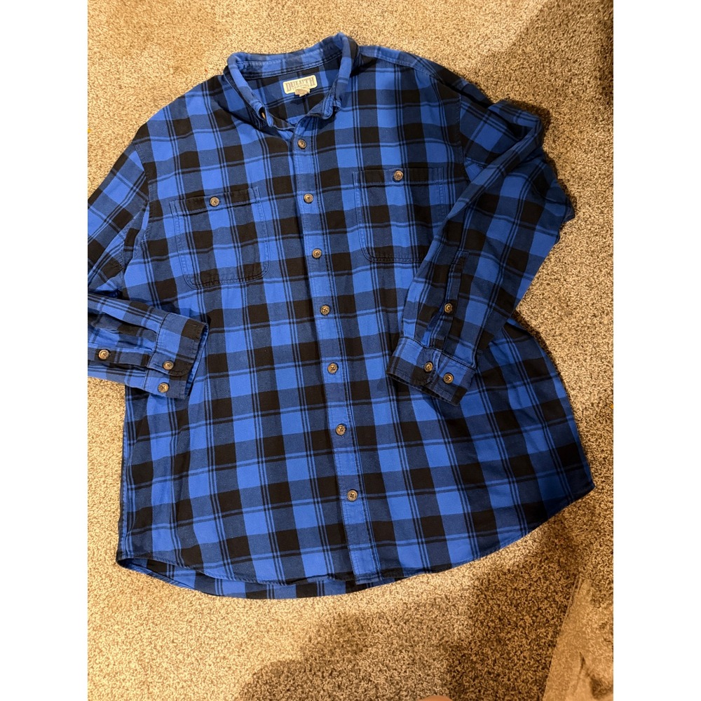 Duluth Trading Co Mens 2XL Tall Blue Black Buffalo Plaid Flannel Shirt 52007